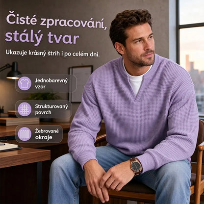 👚✨ Nadčasové pohodlí | Pánská dlouhá trička s vaflovou texturou