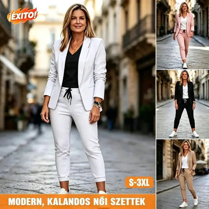 💎【50% kedvezmény】Női blézer és nadrág szett, karcsúsított szabás, kényelmes anyag (40–100 kg)