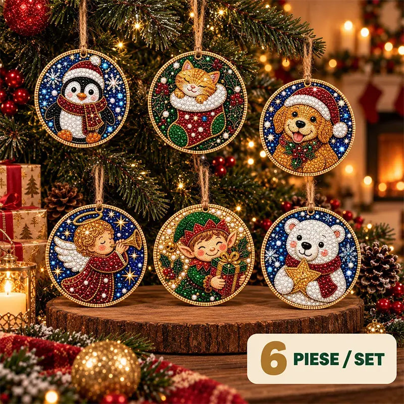 🎄 6 részes DIY gyémántkirakós karácsonyi díszkészlet – Kreatív családi projekt, amely tökéletes a karácsonyfára, ablakba vagy ajándéknak!