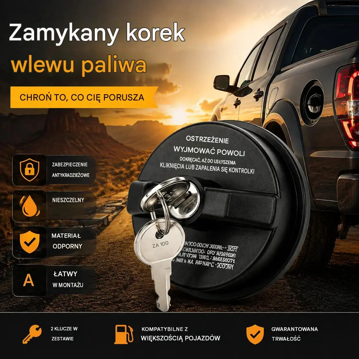 🚗🔒Wytrzymały korek wlewu paliwa zamykany na klucz