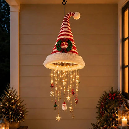 🎅 Hópelyhes és kristályos LED-fényű karácsonyi sapka – Varázslatos ragyogás a verandán ✨