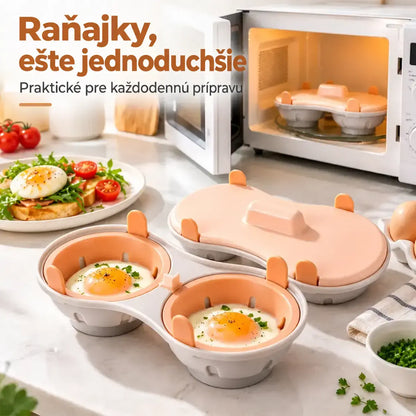 🥚✨【1 kus, 2 priehradky, s vekom】Mikrovlnný varič vajec – rýchle, praktické a zdravé raňajky bez námahy.