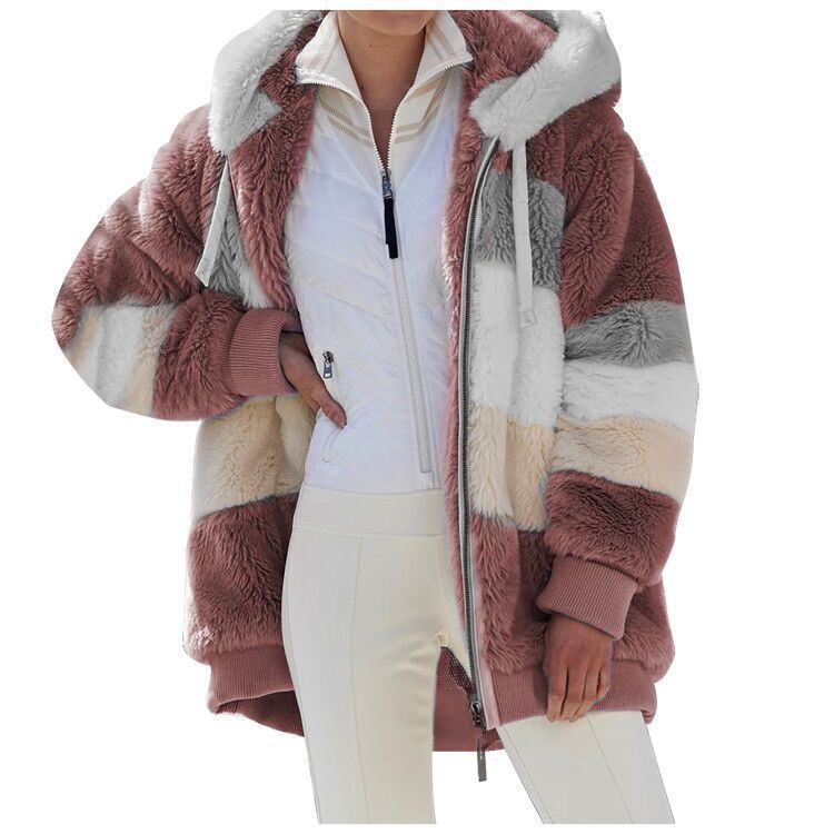 🔥🌟 Poslední den – sleva 50 % ❄️【S–5XL】Nový dámský hřejivý kabát pro rok 2026, zateplený plyšový design s kontrastními pruhy ✅ Platba na dobírku