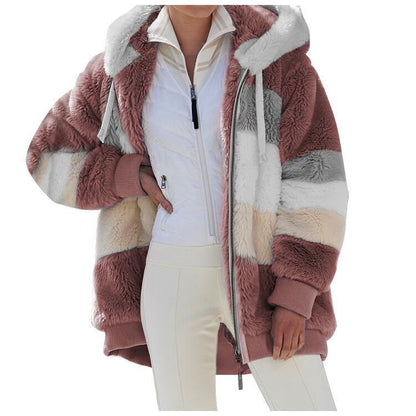 🔥🌟 Poslední den – sleva 50 % ❄️【S–5XL】Nový dámský hřejivý kabát pro rok 2026, zateplený plyšový design s kontrastními pruhy ✅ Platba na dobírku