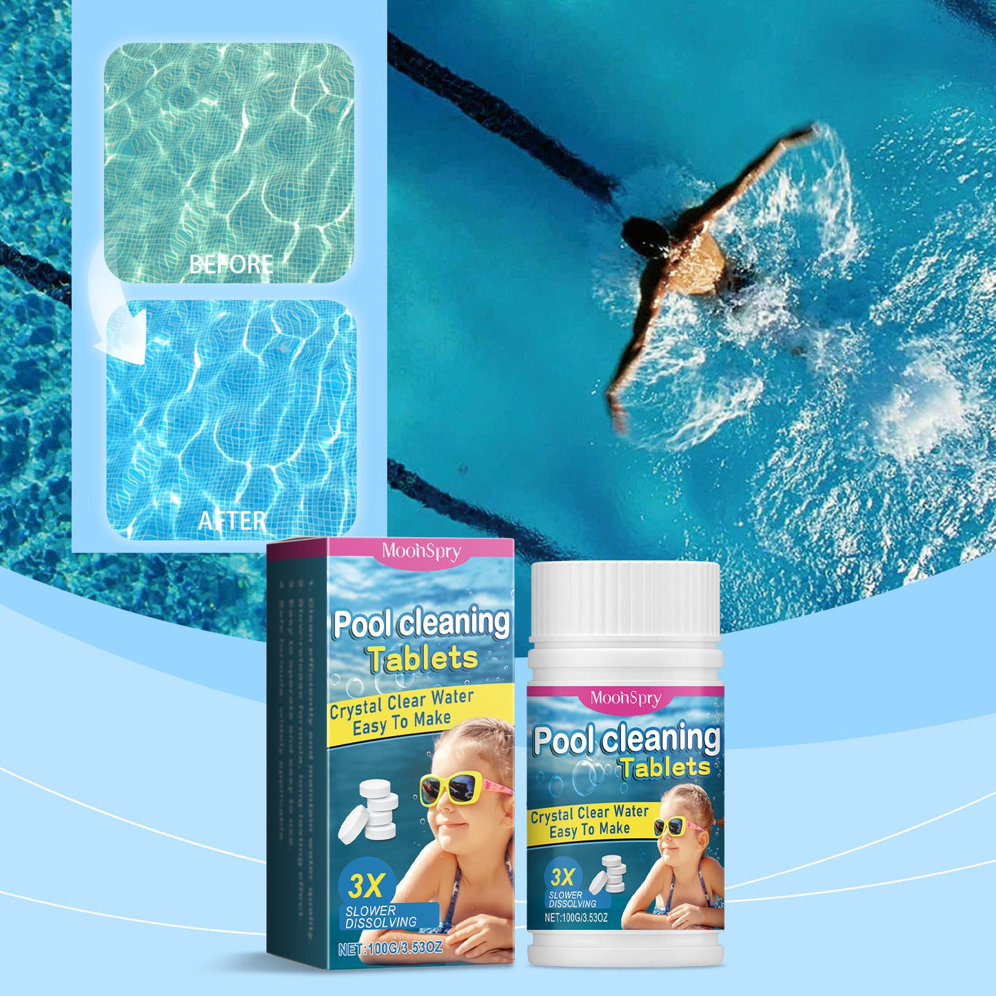 🔥【Kupite 1, dobite 1 gratis】🏊‍♀️💧Tablete za čiščenje bazenov za čisto in prozorno vodo.