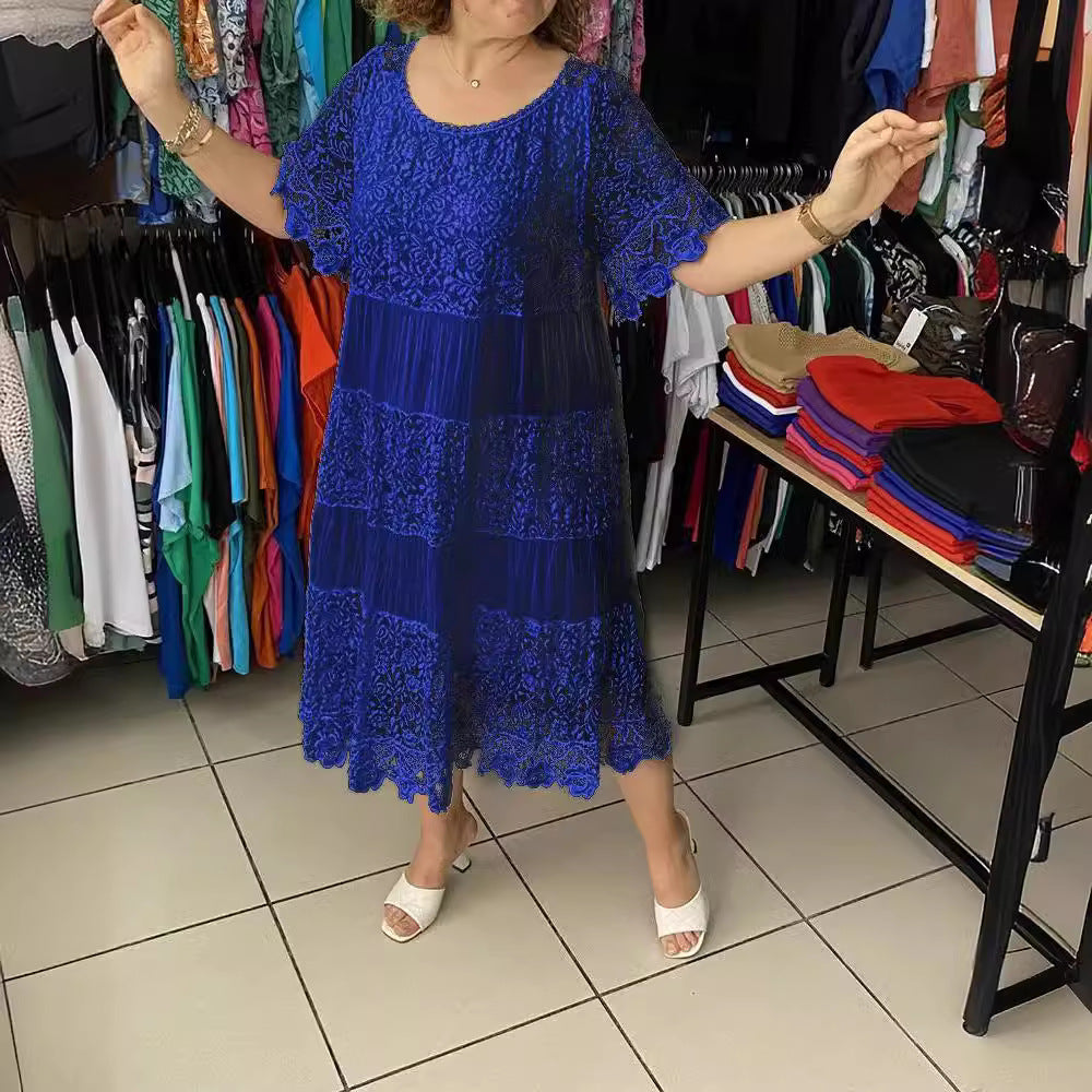 ✨✨✨【S-5XL】2026Nova haljina kratkih rukava, okrugli izrez i čipka.