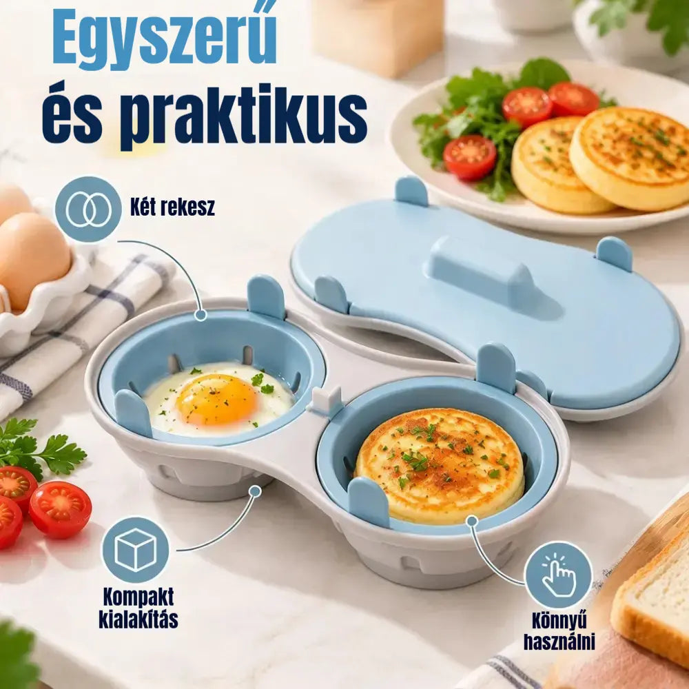 🥚✨ Mikrohullámú tojásfőző, gyors és praktikus pároló fedővel, BPA-mentes főzőedény kemény tojáshoz, buggyantott tojáshoz és rántottához percek alatt 🍳