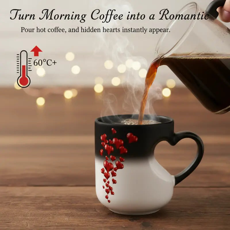 ☕Romantický keramický hrnček v tvare srdca (s rúčkou, ktorá mení farbu)💝✨