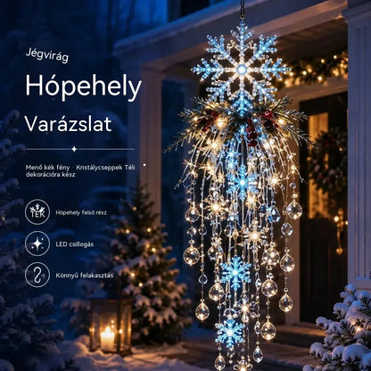 🔥 MA 50% KEDVEZMÉNY 🎅 Függeszthető karácsonyi hópehely és kristály LED-fény | Varázslatos fény a verandára ✨