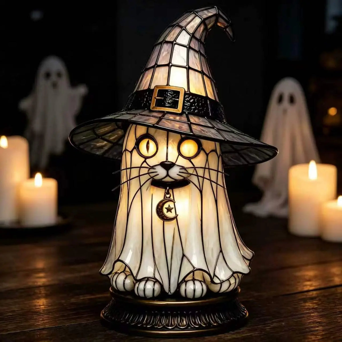 💥 50% kedvezmény! 🔥 Gótikus Halloweeni Boszorkány és Macska asztali lámpa