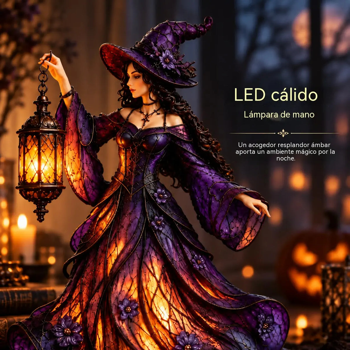 🧙‍♀️ Gótikus halloweeni boszorkányfigura LED lámpással 🧙‍♀️