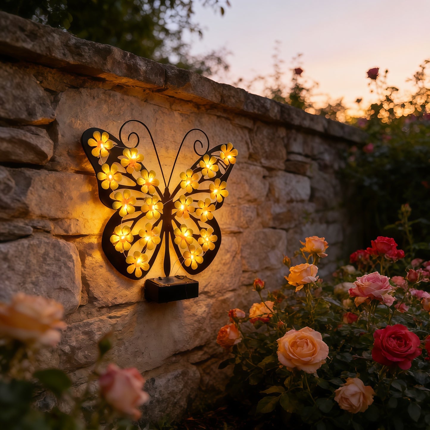 Aplique de pared para exteriores con forma de mariposa y energía solar