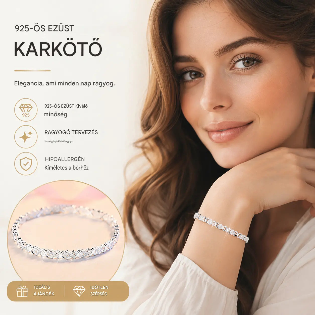 ✨2 darab 9300 Ft💖Új divatos 925 sterling ezüst női karkötő🍀