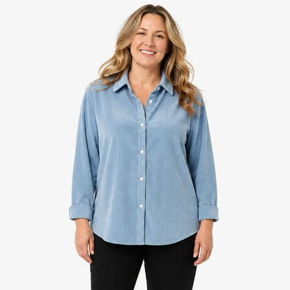 👚Laza szabású női kordbársony ing – egyszínű, hosszú ujjú – puha, lezser blúz őszre és télre