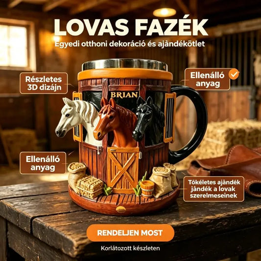 🐎🍺Egyedi 3D‑s lovas bögre – tökéletes ajándék a lórajongóknak!