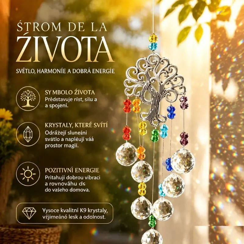 🌈✨ Závěsná ozdoba Strom života – krystalový lapač slunce – magické duhové světlo pro váš domov