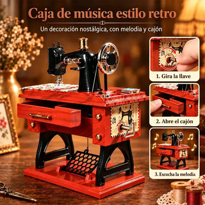 🎵✨ Vintage fa varrógép zenélő doboz | Felhúzható asztaldísz | Retro ajándék 🧵