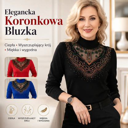 1 za 119 zł.[XL-6XL]❄️🔥Elegancka Bluzka z Ociepleniem i Koronką – Ciepło, Styl i Wyszczuplający Krój w Jednym! ✨