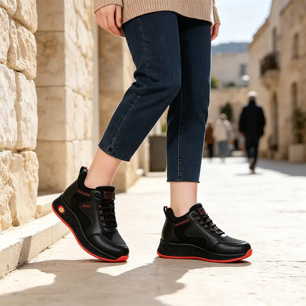 【35-41】👟Dámske čierne kožené ploché nazúvacie pracovné topánky - protišmykové, odpružené - priedušné, ľahké a pohodlné