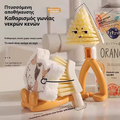 【3 στοιχεία】✨Διπλωτή βούρτσα κουζίνας με βάση – καθαριότητα και τάξη σε ένα
