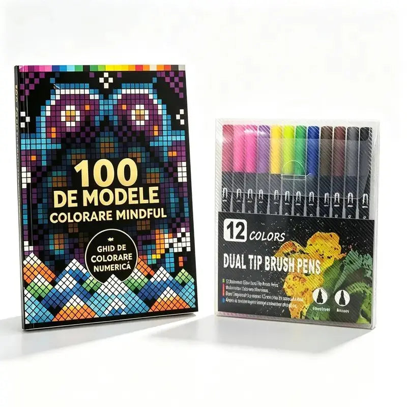 🛍️ Antistressz kifestőkönyv készlet "100 minta tudatos színezéshez" 🎨 Festés számok szerint felnőtteknek és időseknek | 100 minta (virágok, mandalák) + filctollkészlet mellékelve, agytorna és relaxáció