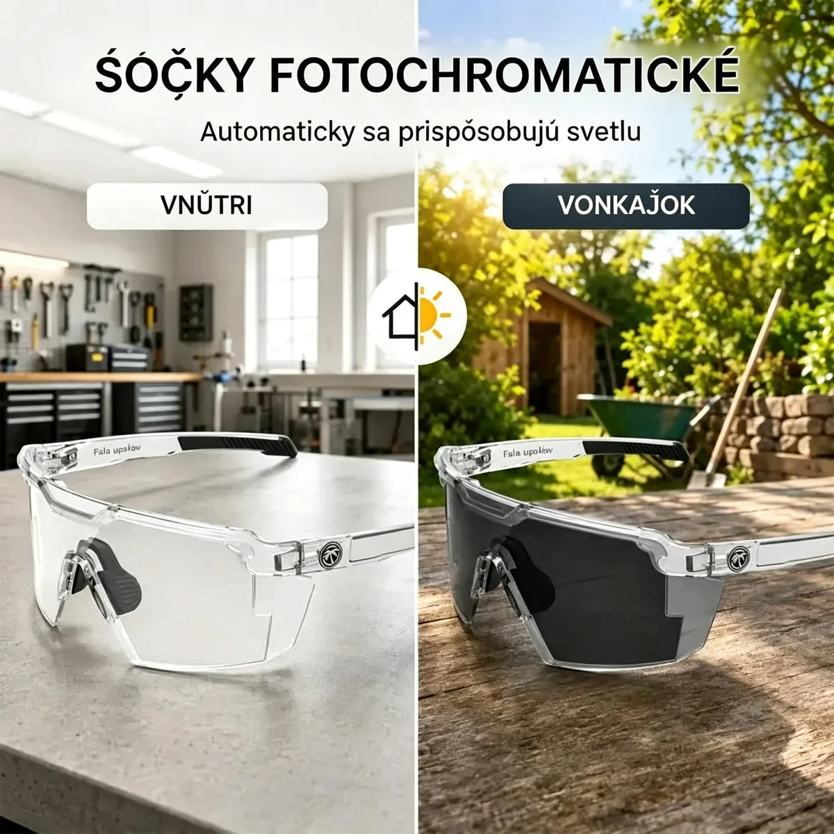 Viacúčelové ochranné okuliare pre prácu a šport – odolné voči prachu a vetru, s UV400 ochranou pre stolárske práce, domáce opravy, autoservis, záhradníctvo a jazdu na bicykli.