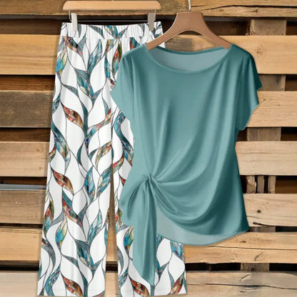 👚 TERAZ! 🌸 Dámsky top s bočným zaväzovaním a vzorované nohavice – splývavý, nastaviteľný strih a ideálny na letné dovolenky alebo na letovisko 👖