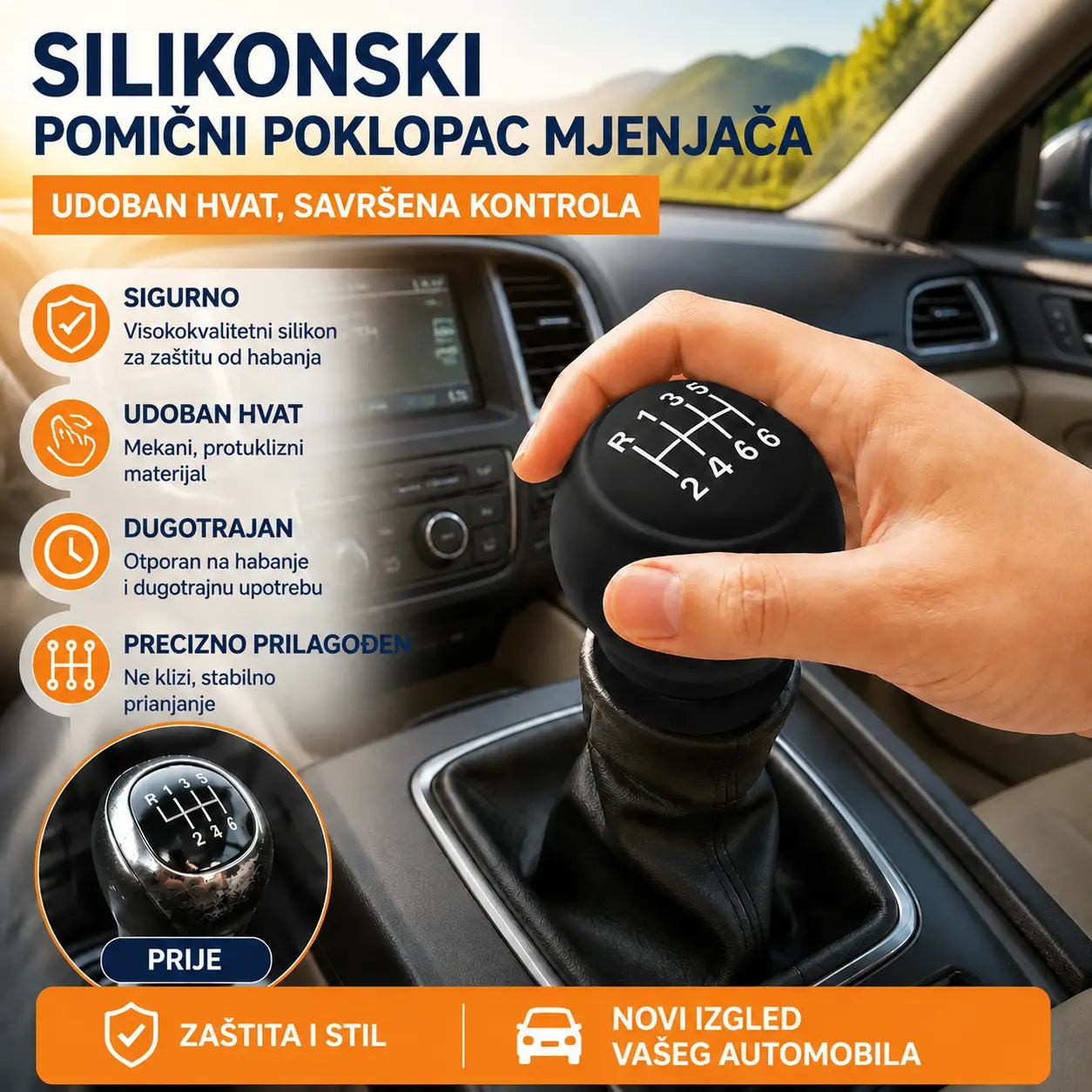 5 komada 22€✨ Dajte svom automobilu novi izgled uz ovu silikonsku navlaku za ručicu mjenjača 🚘