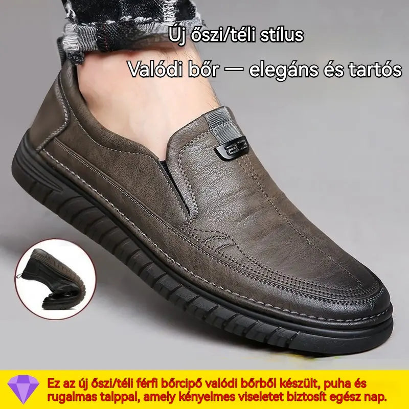 👞【Új őszi/téli stílus】Férfi bőrcipő puha talppal és csúszásgátló talppal, valódi bőrből