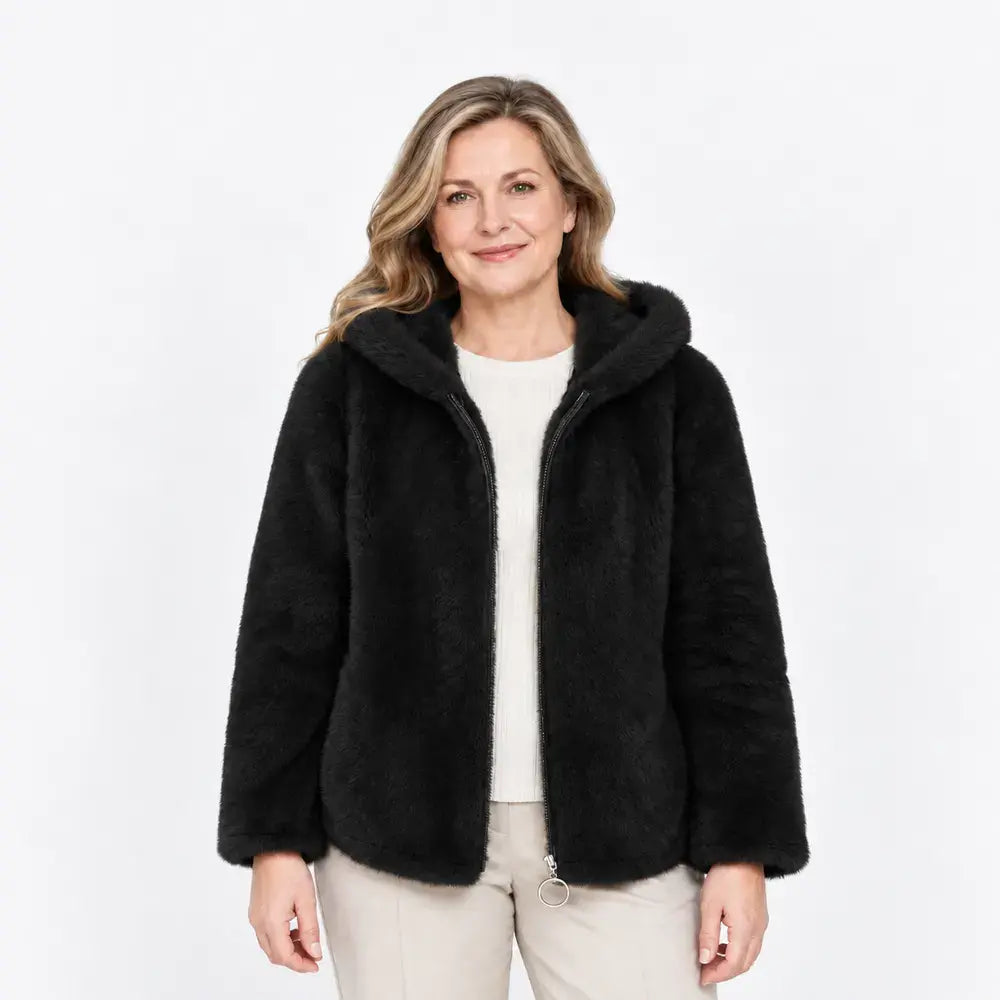 🧥【Extra nagy méret】Női kapucnis plüss kabát – puha, meleg és elegáns téli viselet