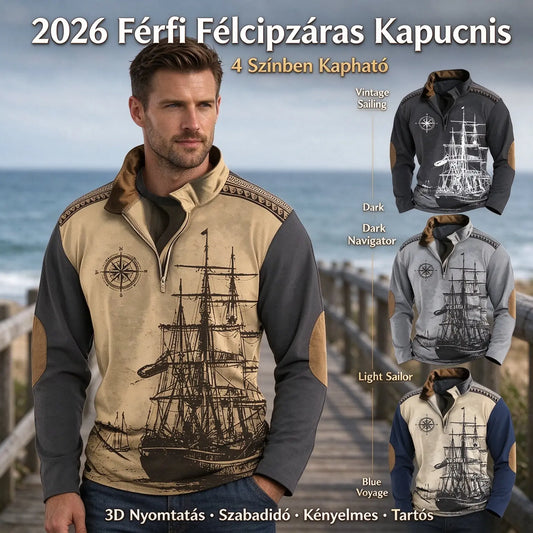 🔥🔥【XS-5XL】2026-as férfi, 3D-nyomott, félcipzáras kapucnis pulóver