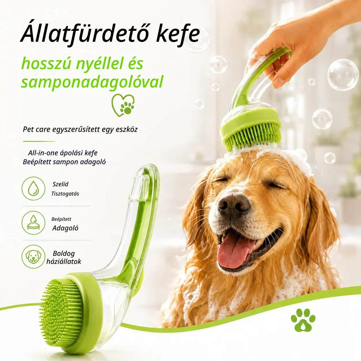 🚿🐕【2 tétel—8000 Ft】 Állatfürdető kefe, hosszú nyéllel és samponadagolóval