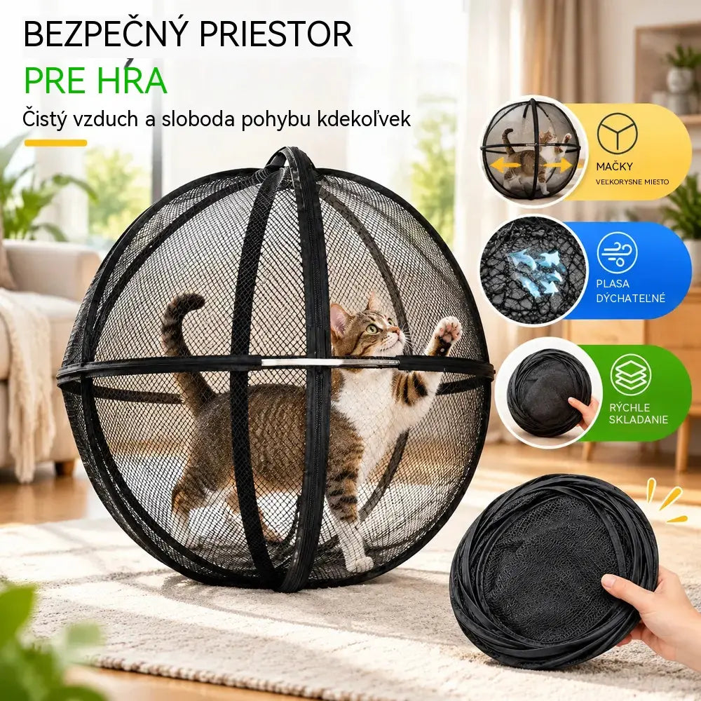 🐱 Skladací guľovitý stan pre mačky s priedušnou sieťovinou · 360° ochrana · Bezpečný priestor na hranie v interiéri aj exteriéri!