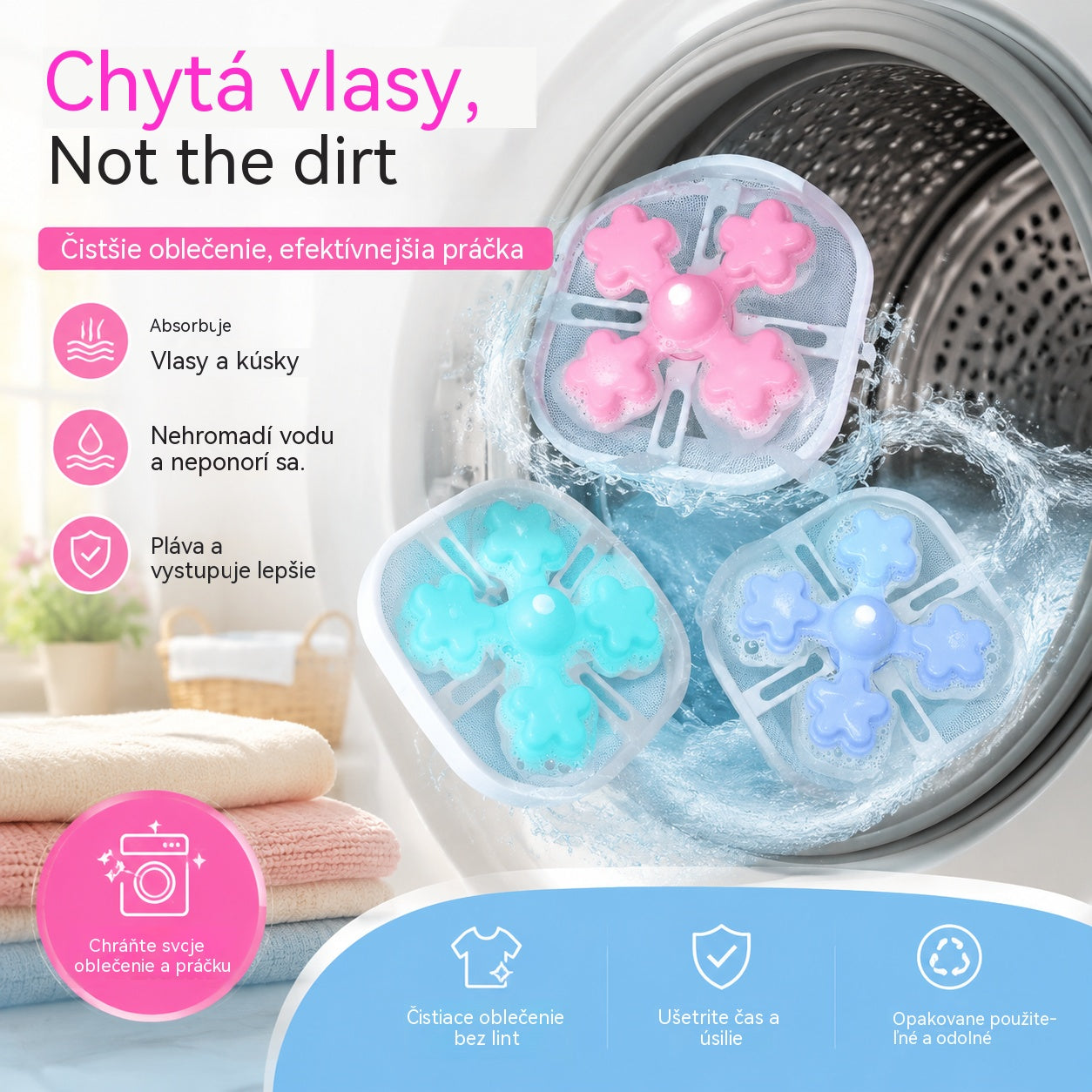 🌀6 kusov 22 €✨ Plávajúci filter do práčky – Zachytáva vlákna, vlasy a zvieracie chlpy pri každom praní 🧺