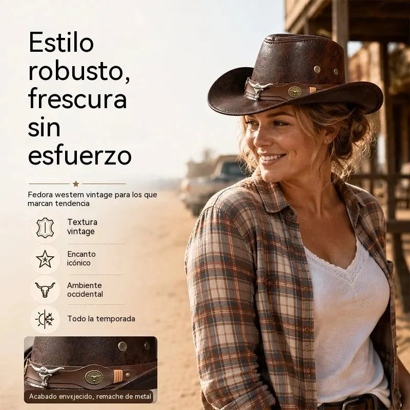 🤠Užijte si nyní 50% slevu! 🌟Retro kovbojský klobouk se širokou krempou a kapucí - fedora ve westernovém stylu Distressed