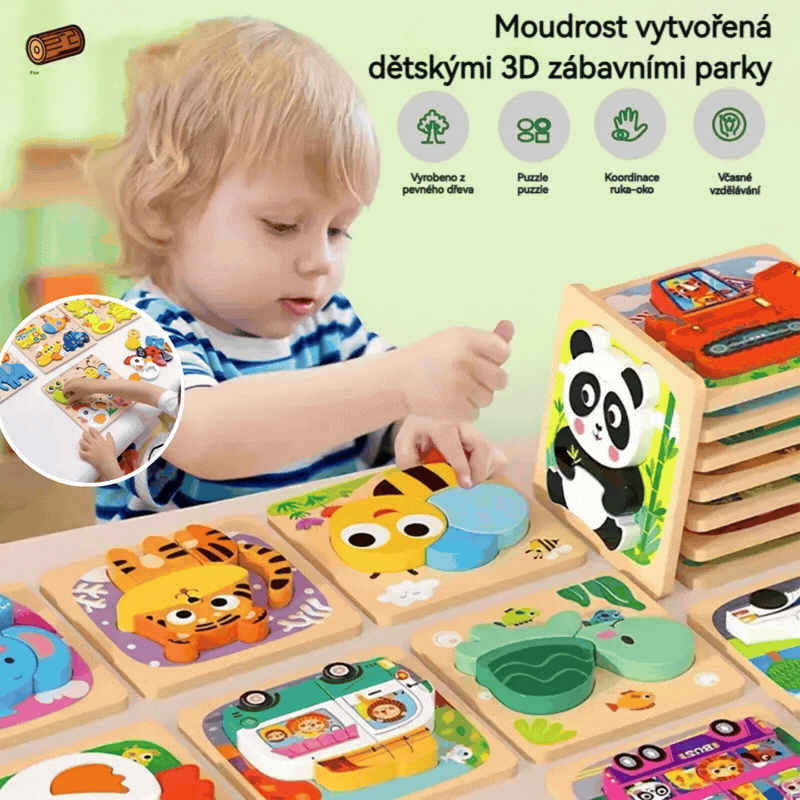 🔥😍 Časově omezená speciální nabídka 【1 sada 4 stylů】👧🏻🧩Dřevěné Montessori 3D puzzle pro předškolní vzdělávání