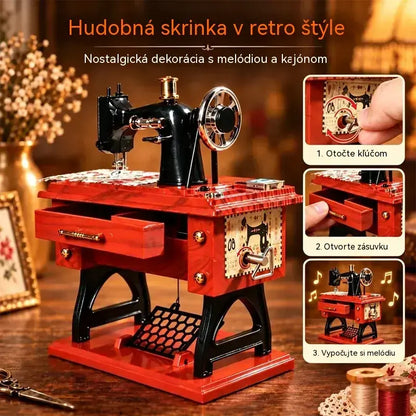 🎵✨ Drevená hracia skrinka v štýle vintage šijacieho stroja | Stolová dekorácia s naťahovacím mechanizmom | Retro darček 🧵