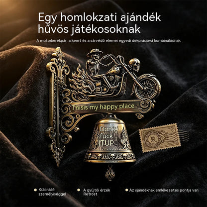 Gótikus stílusú dekoratív fali csengő csontváz lovaggal és sárkánnyal, vintage fém dísz bárba, otthonra és udvarra