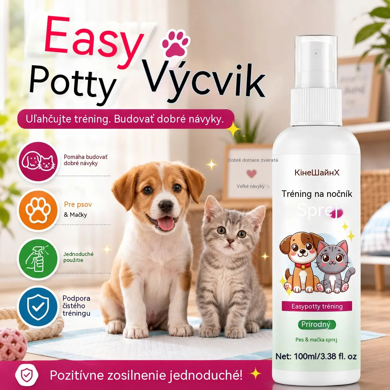 🐶🐱 Sprej na výcvik čistoty pro psy a kočky – podporuje výcvik čistoty ✨