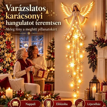 👼✨ Angyalos fali lámpa hullócsillaggal | Világító karácsonyi dekoráció | Meleg fényű LED otthonra és kertbe 🌟