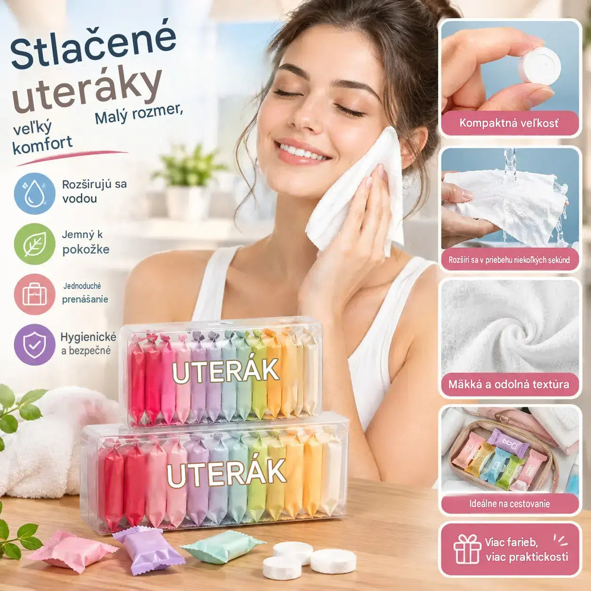 【2 balenia】Jednorazové stlačené uteráky, prenosné cestovné uteráky na tvár, hrubé kúpeľňové uteráky (na mokré aj suché použitie), cestovné doplnky