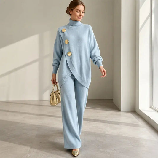 ✨🔥 Féláron + Ingyenes szállítás 🚚💕 Elegáns női szett: garbó és bő szárú nadrág – Kényelmes és stílusos 👗