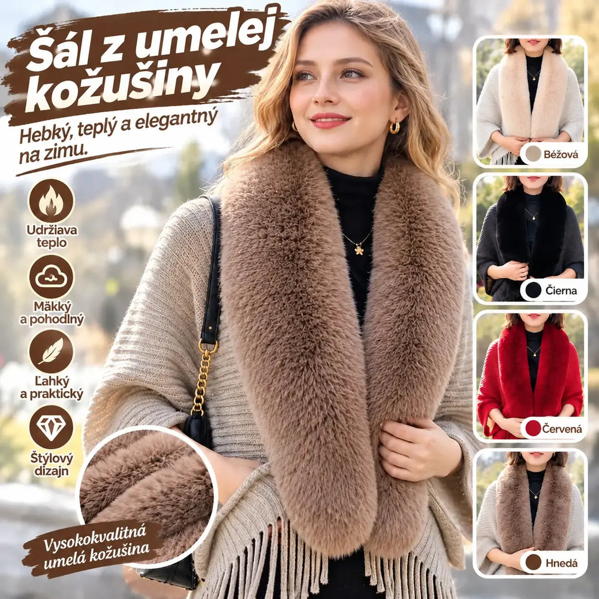 ❄️Elegantní a teplá pletená šála s plyšovým límcem, ideální pro každou příležitost a vytváří sofistikovaný vzhled.