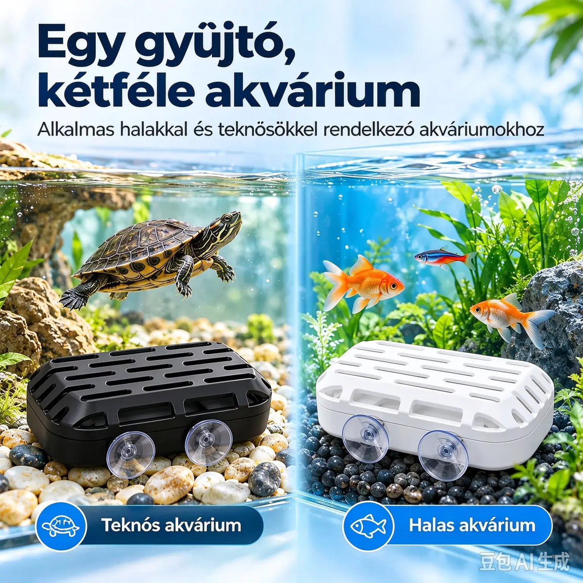 【3 tétel 8900Ft】🐢 Akváriumi és teknősürülék-gyűjtő · Gravitációs elvű gyűjtés · Dupla tapadókorongos rögzítés · Könnyen tisztítható!