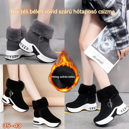 【35-43】🔥 Női téli bélelt rövid szárú hótaposó csizma – meleg, magasító, csúszásmentes