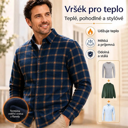 👔【Velikosti L–5XL】Nová pánská termo košile s oboustranným flísem na podzim a zimu – moderní a univerzální.