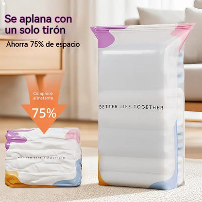 【Juego de 4】Bolsa de almacenamiento al vacío grande y comprimible: no requiere bomba, es hermética e ideal para ahorrar espacio en maletas y en casa.