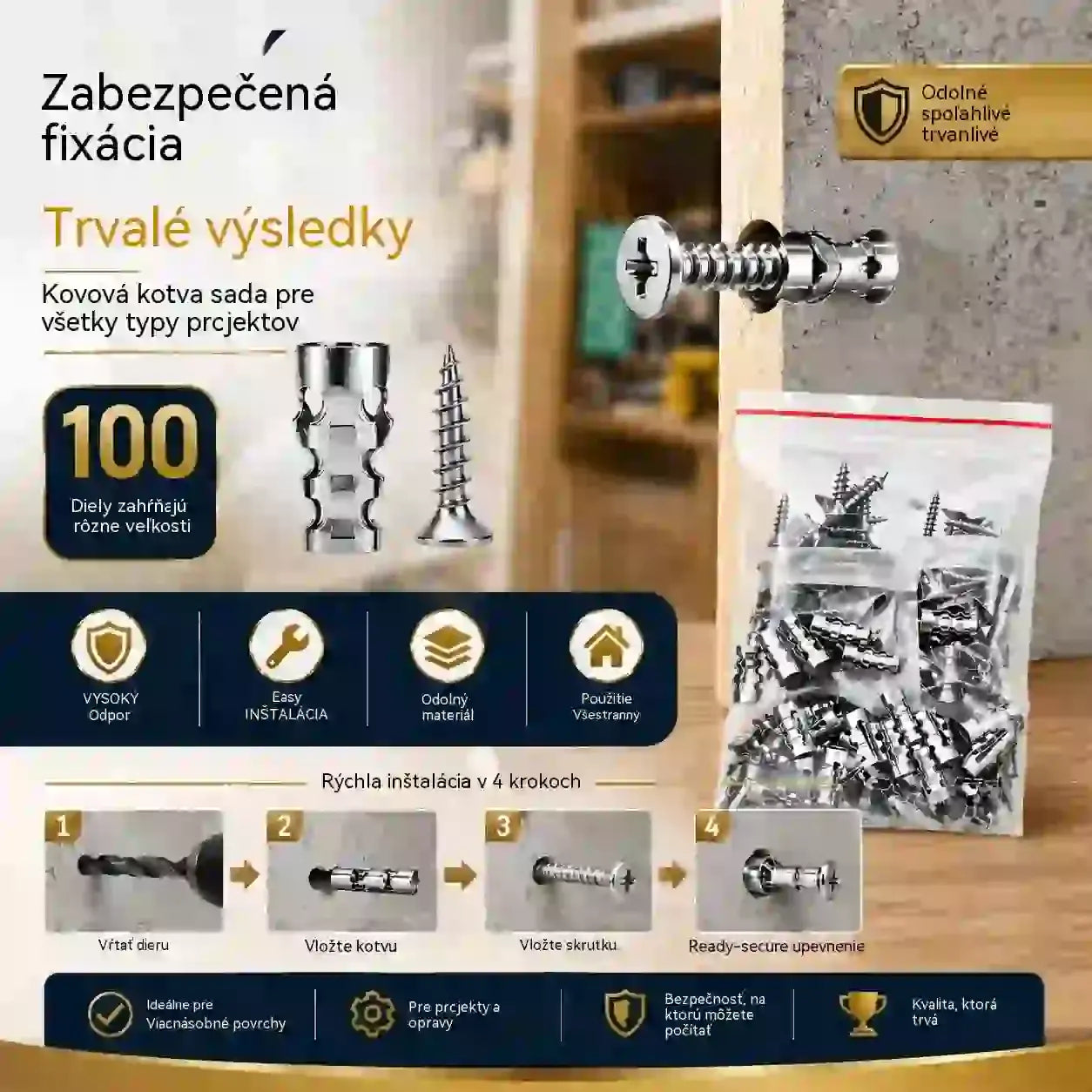 🛠️【100 párov】21 eur🔩 Sada samovrtných kotiev pre sadrokartónové dosky so skrutkami 🧱 – Príslušenstvo na montáž na stenu, ktoré sa ľahko inštaluje