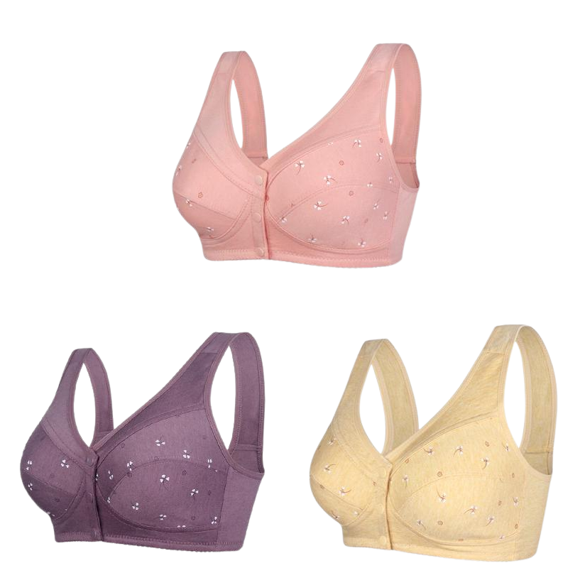 ✨【Kupte 3 a získejte 3 zdarma】💞[40-105kg] Elegantní bavlněná podprsenka se zapínáním vpředu pro ženy středního věku🎉49% sleva