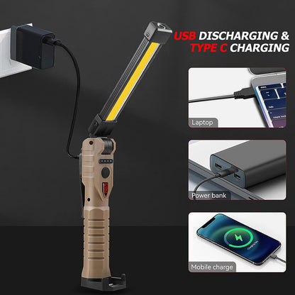 Lámpara de trabajo plegable con tecnología COB de doble cara; luz de inspección y emergencia de alta intensidad con tres fuentes de iluminación